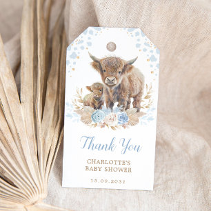 Chic Blue Boho Highland Cowboy Baby shower Cadeaulabel