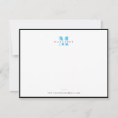 Chic Blue Bold Letter Simple Monogram Name Notitiekaartje (Voorkant)