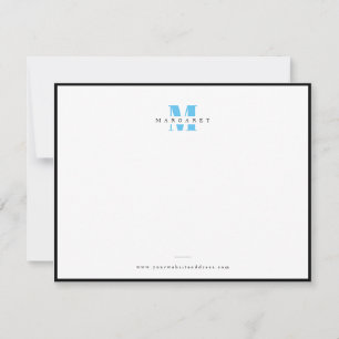 Chic Blue Bold Letter Simple Monogram Name Notitiekaartje