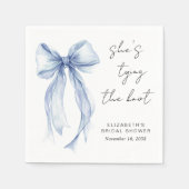 Chic Blue Bow Waterverf Vrijgezellenfeest Servet (Voorkant)