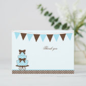 Chic blue + brown baby shower bedankt je kaart (Staand voorkant)