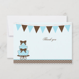 Chic blue + brown baby shower bedankt je kaart