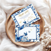 Chic Blue Butterfly Baby in Bloom Baby shower Bedankkaart