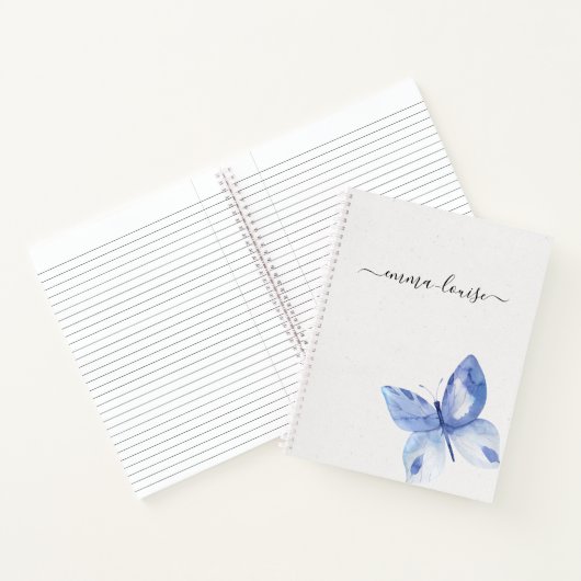 Chic Blue Butterfly-monogram Notitieboek (Binnen)
