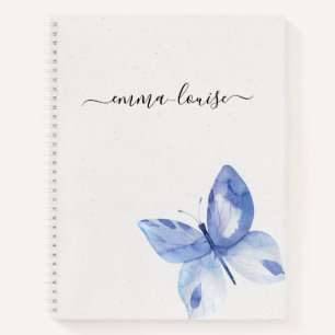 Chic Blue Butterfly-monogram Notitieboek