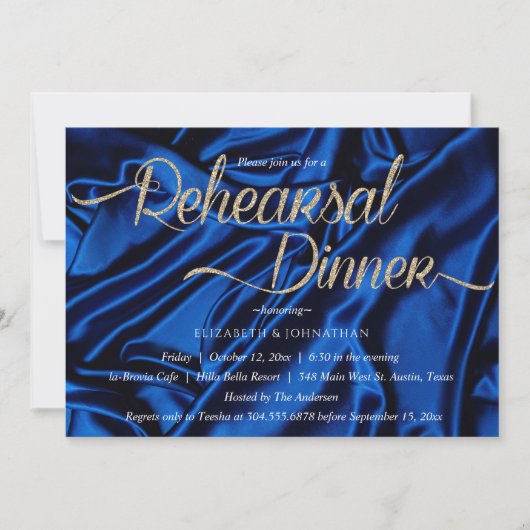 Chic Blue Calligraphy Minimal Rehearsal Dinner Kaart (Voorkant)