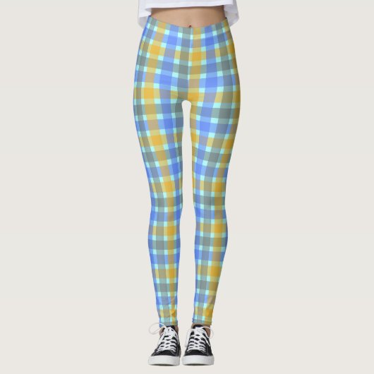 Chic Blue Check Patroon Leggings (Voorkant)