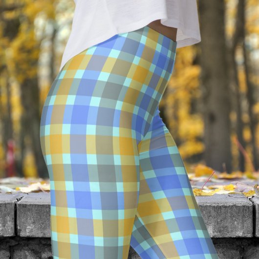 Chic Blue Check Patroon Leggings