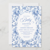 Chic Blue Chinoiserie Toile Baby Shower Invitation Kaart (Voorkant)
