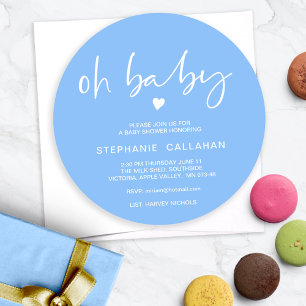 Chic Blue Circular Oh Baby shower uitnodiging