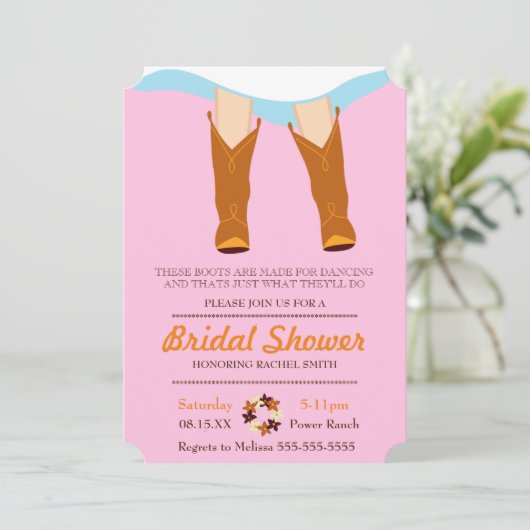 Chic Blue Cowgirl Country Bridal Shower Kaart (Staand voorkant)