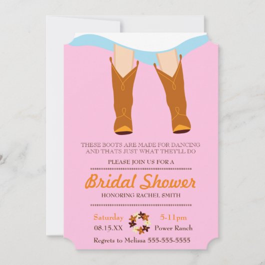 Chic Blue Cowgirl Country Bridal Shower Kaart (Voorkant)