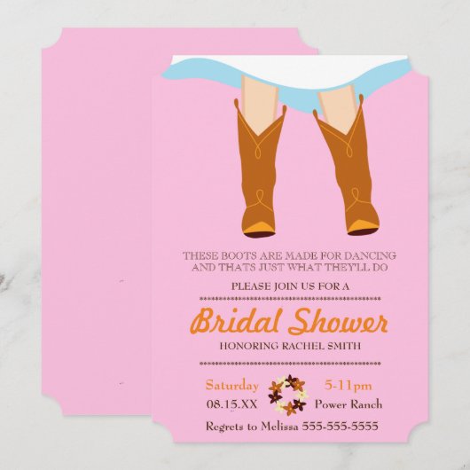 Chic Blue Cowgirl Country Bridal Shower Kaart (Voorkant / Achterkant)