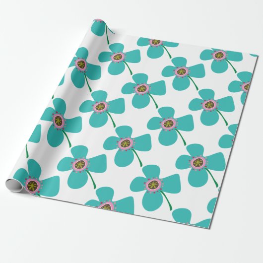 Chic Blue Daisy Pop Summer Flower Whimsical Gift Cadeaupapier (Uitgerold)