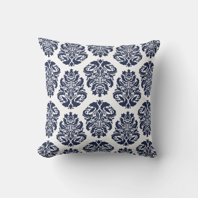 Chic Blue Damask Kussen (Voorkant)