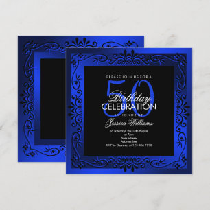 Chic Blue Decorative Framed 50th Birthday Kaart