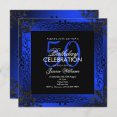 Chic Blue Decorative Framed 50th Birthday Kaart (Voorkant / Achterkant)