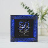Chic Blue Decorative Framed 50th Birthday Kaart (Staand voorkant)