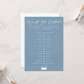 Chic Blue Downloadable Bridal Shower Guess Game Kaart (Voorkant / Achterkant in situ)