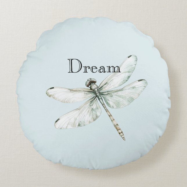Chic Blue Dragonflies Dream Rond Kussen (Voorkant)