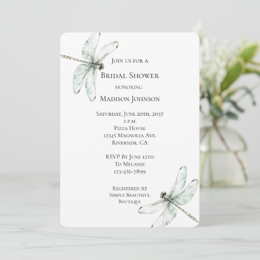 Chic Blue Dragonflies Floral Vrijgezellenfeest Kaart (Staand voorkant)