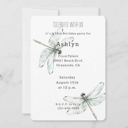 Chic Blue Dragonflies Verjaardag Kaart (Voorkant)