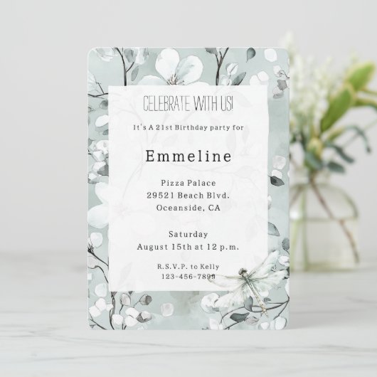 Chic Blue Dragonfly Dream Floral Verjaardag Kaart (Staand voorkant)