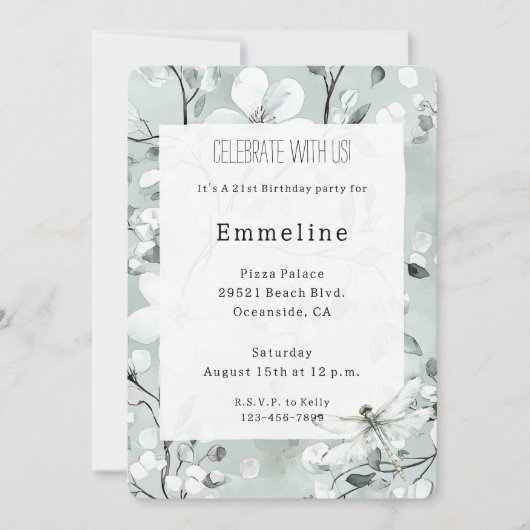 Chic Blue Dragonfly Dream Floral Verjaardag Kaart (Voorkant)