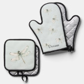 Chic Blue Dragonfly Dream Ovenwant & Pannenlap Set (Voorkant / Achterkant)