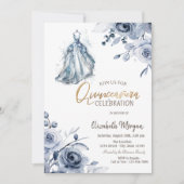 Chic Blue Dress Blue Rozen Quinceañera Kaart (Voorkant)