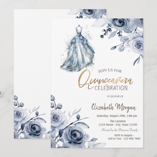 Chic Blue Dress Blue Rozen Quinceañera Kaart (Voorkant / Achterkant)
