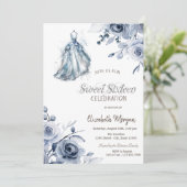 Chic Blue Dress Blue Rozen Sweet 16 Kaart (Staand voorkant)