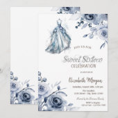 Chic Blue Dress Blue Rozen Sweet 16 Kaart (Voorkant / Achterkant)