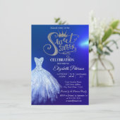 Chic Blue Dress, Diamonds Blue Sweet 16 Kaart (Staand voorkant)