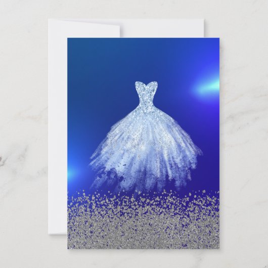 Chic Blue Dress, Diamonds Blue Sweet 16 Kaart (Achterkant)