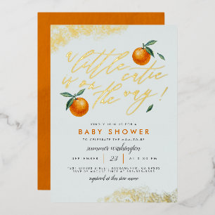 Chic Blue Een Klein Schattig Oranje Baby Shower Folie Uitnodiging