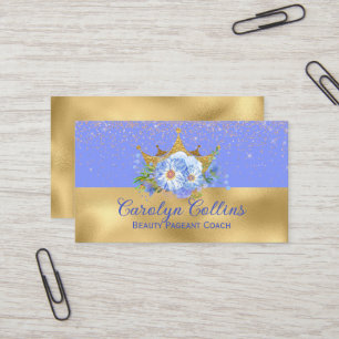 Chic Blue en Gold Floral Crown Visitekaartje