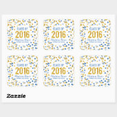 Chic Blue en Gold Glitter Afstuderen Vierkante Sticker (Vel)