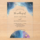 Chic Blue en Paarse Waterverf Hemelse Huwelijk Acryl Uitnodigingen (Voorkant)