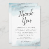Chic Blue en Silver Glitter Baby shower Bedankkaart (Voorkant / Achterkant)