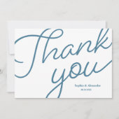 Chic Blue en white Script Weddenschap Bedankt (Voorkant)