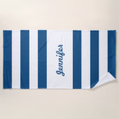 Chic Blue en White Stripes Personalized Strandlaken (Voorkant)