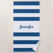 Chic Blue en White Stripes Personalized Strandlaken (Voorkant)