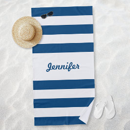 Chic Blue en White Stripes Personalized Strandlaken