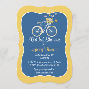 Chic Blue en Yellow Bridal Shower Invitation Kaart