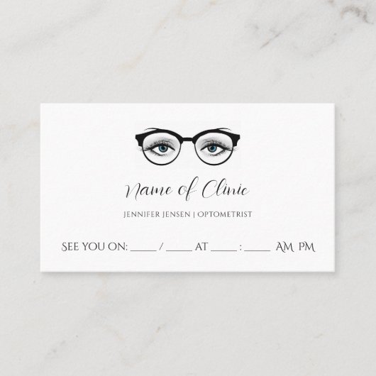 Chic Blue Eye bril Oogonderzoek Afspraak Afsprakenkaartje (Voorkant)