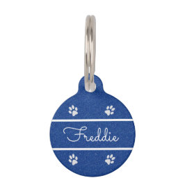 Chic Blue Faux Glitter Gepersonaliseerd Cat Huisdierpenning