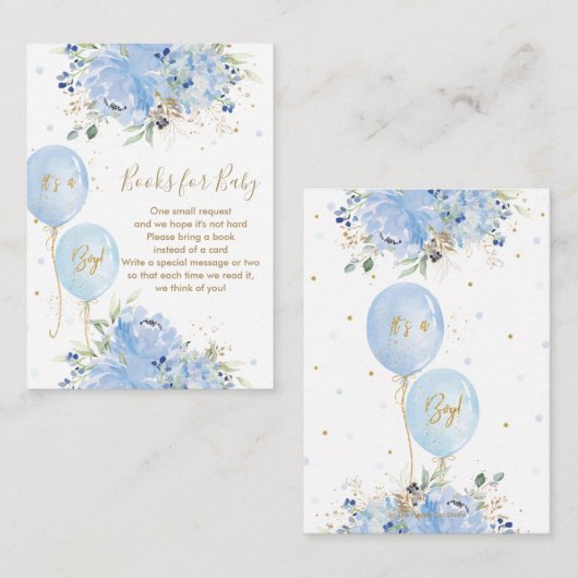 Chic Blue Floral ballonnen Baby Boy brengt boek me Informatiekaartje (Voorkant / Achterkant)