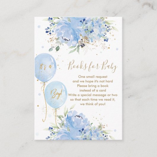 Chic Blue Floral ballonnen Baby Boy brengt boek me Informatiekaartje (Voorkant)