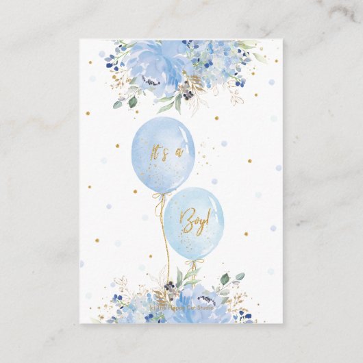 Chic Blue Floral Balloons Baby Boy Diaper Raffle Informatiekaartje (Achterkant)